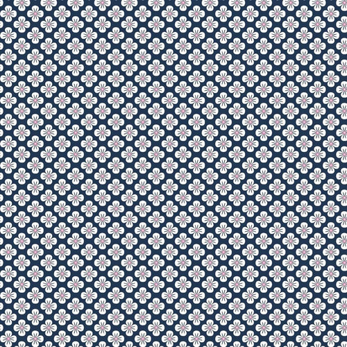 Flower - Cotton Print - Navy - The Fabric Counter