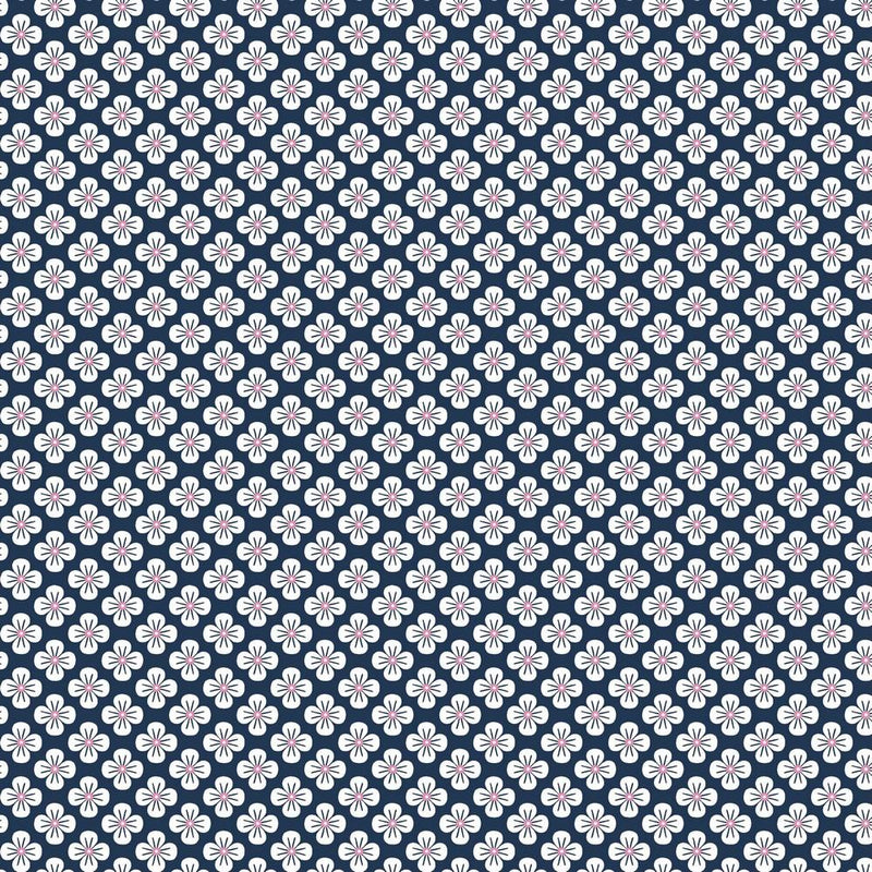 Flower - Cotton Print - Navy - The Fabric Counter