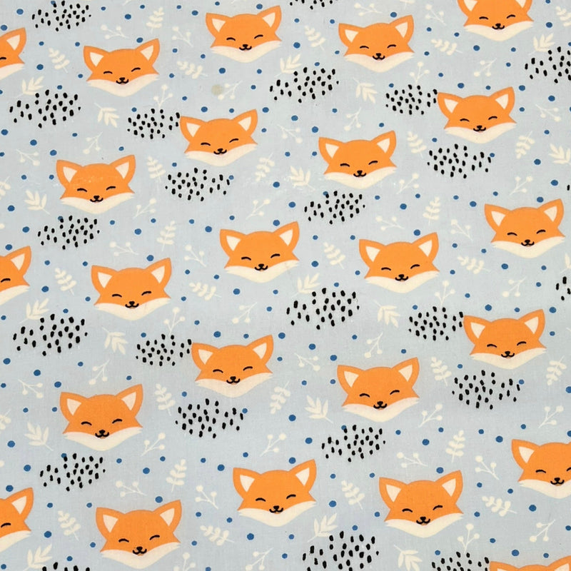 Fox print Polycotton - Blue - The Fabric Counter