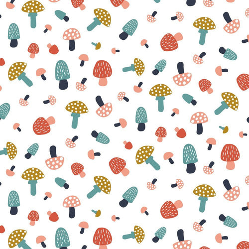 GOTS Organic Cotton Jersey - Colourful Mushrooms - The Fabric Counter
