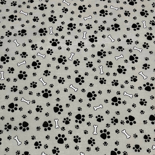 Paw print Polycotton - Grey - The Fabric Counter