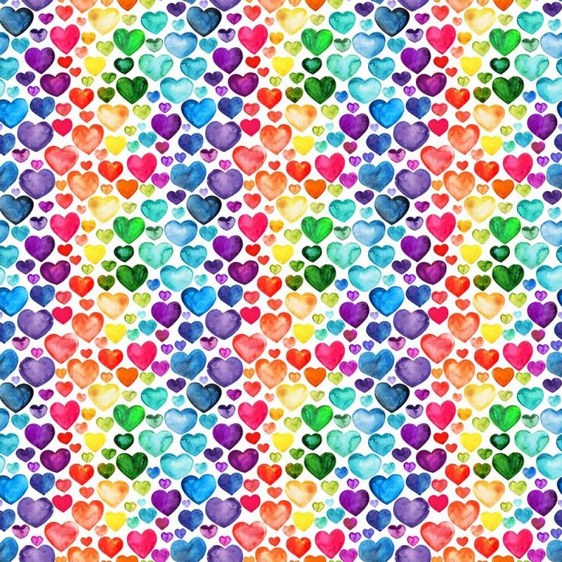 Rainbow Hearts - Cotton Print - The Fabric Counter