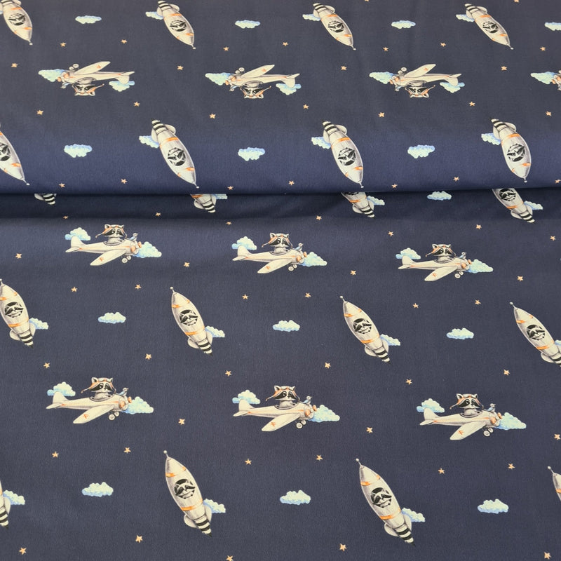 Rocket & Plane - Cotton Print - The Fabric Counter