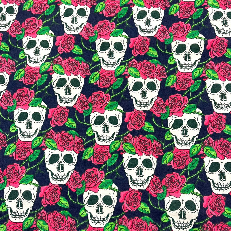 Skull and Roses Polycotton - Pink - The Fabric Counter