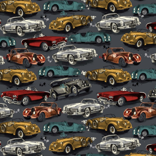 Soft Sweat Cotton Jersey - Classic Cars - The Fabric Counter