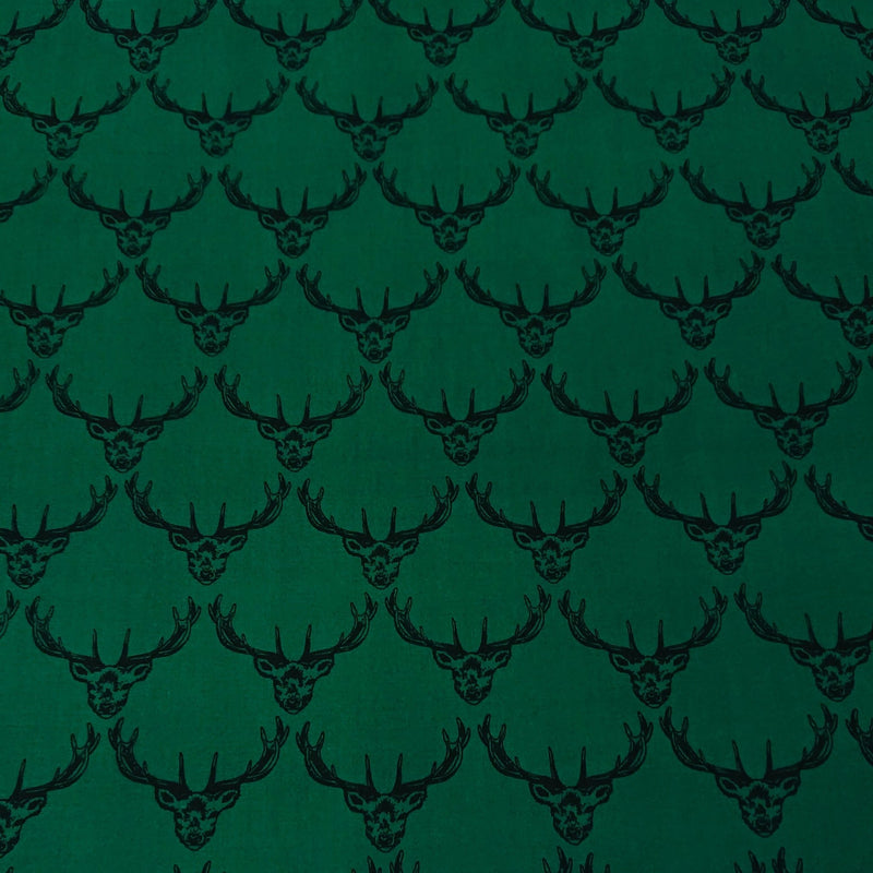 Stag Cotton Print - Green - The Fabric Counter