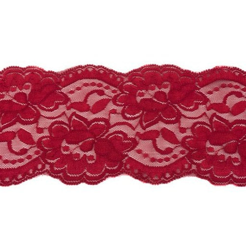 Stretch Lace Trim - Deep Red - The Fabric Counter
