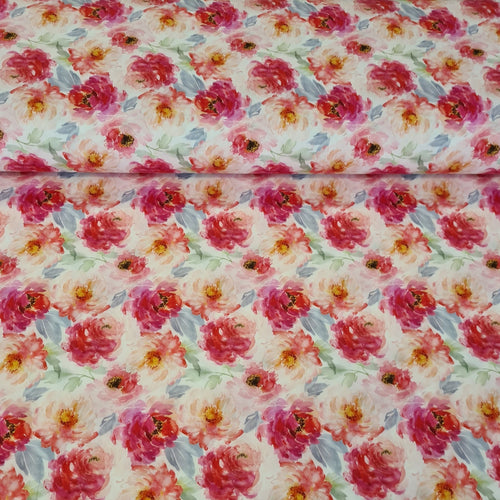 Watercolour Flowers - Cotton Print - The Fabric Counter